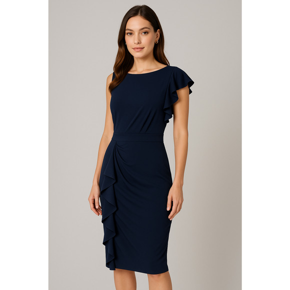 Aisize Dresses & Skirts - Alisize Dress Womens Medium Navy Ruffle Ruched Sheath Cocktail Vintage Inspired